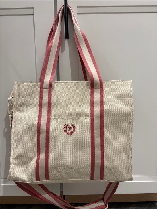 PINK Victoria's Secret Handbags - Victorias Secret Canvas Tote Bag with Pink Stripes and Pink Logo